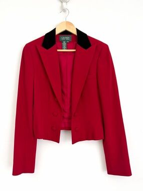 Lauren Ralph Lauren - Red Wool Velvet Collar Old Money Blazer - Size 10